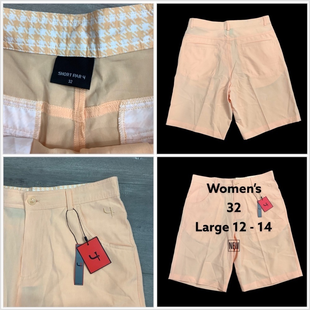 Women's Par 4 Golf 32 Large 12 - 14 Chino Khakis Shorts Bermuda Peach Stretch